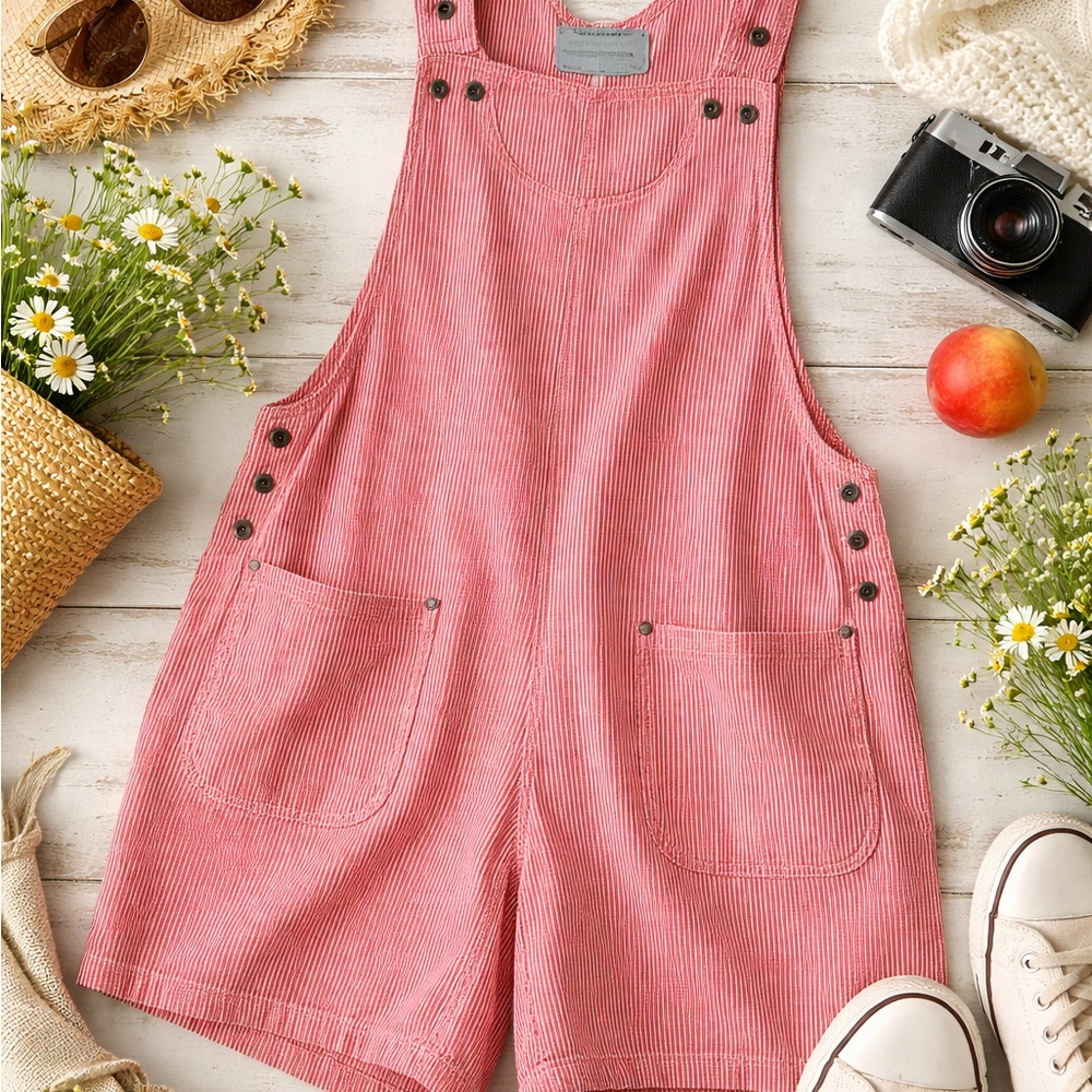 Marsh Landing Red & White Stripe Cotton Pinafore Shorts Romper M